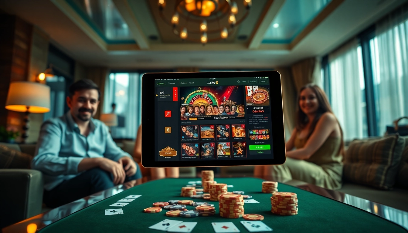 Experience the excitement of online gaming at lucky88 đăng nhập with friends in a modern casino setting.