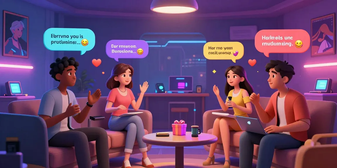 Engaging hentai ai chat scene with animated characters and colorful chat bubbles, showcasing lively interactions.