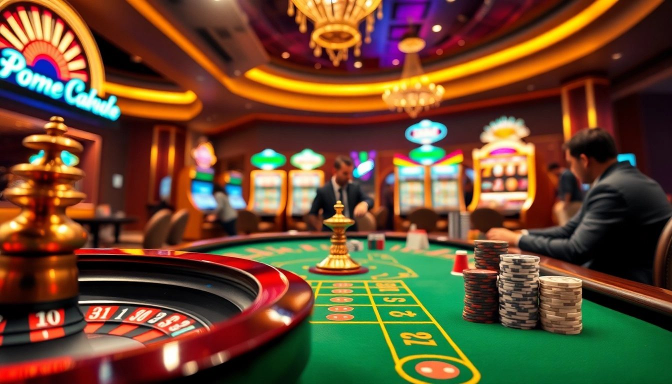 Engage in thrilling gameplay at https://okfun.guru/ with vibrant casino elements showcasing poker chips and slot machines.