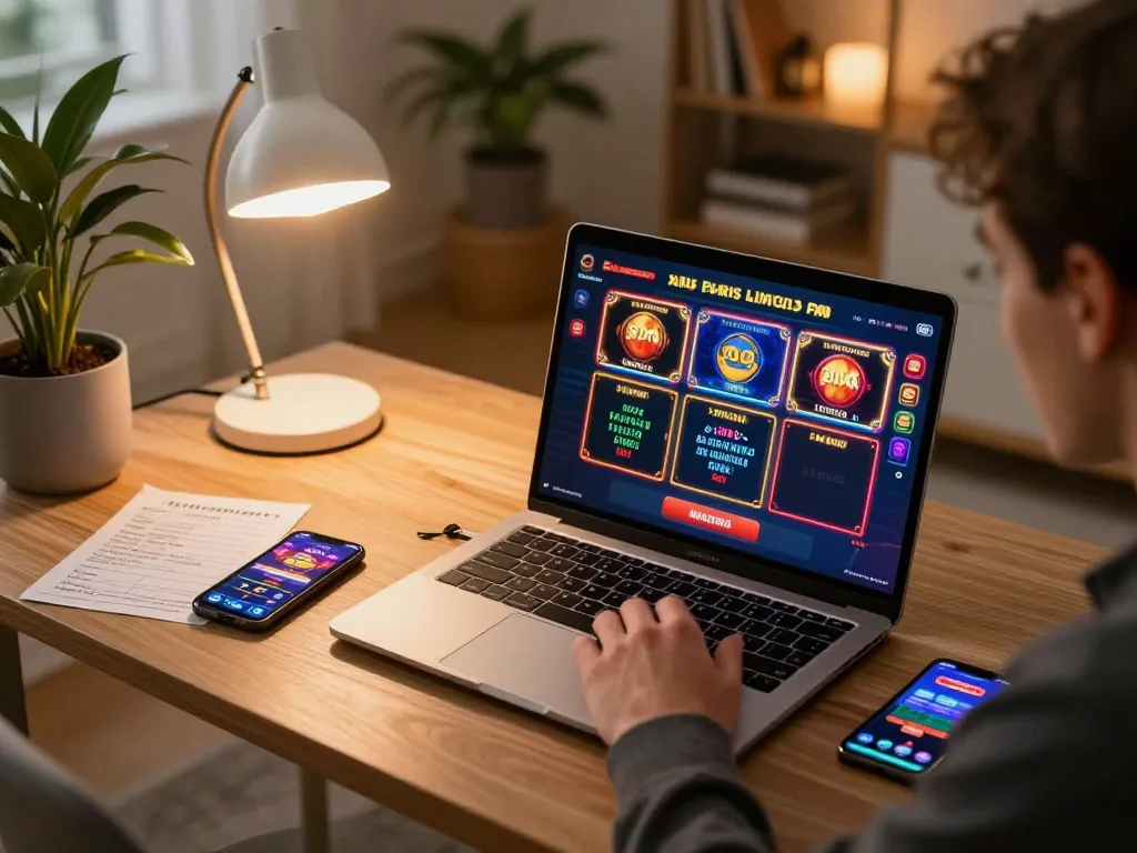 Engaging online gaming on https://vmax99.vip/ with vibrant slot visuals and person focused on gameplay