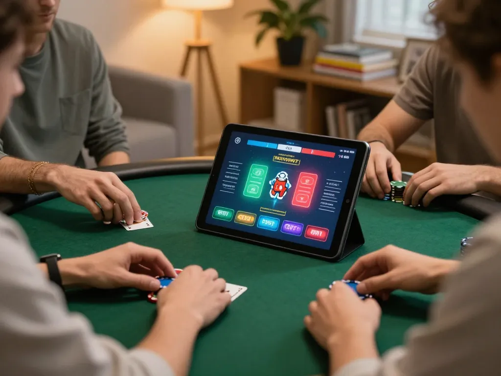 Players enjoying online poker at home, showcasing engagement with 789f gaming, cozy environment