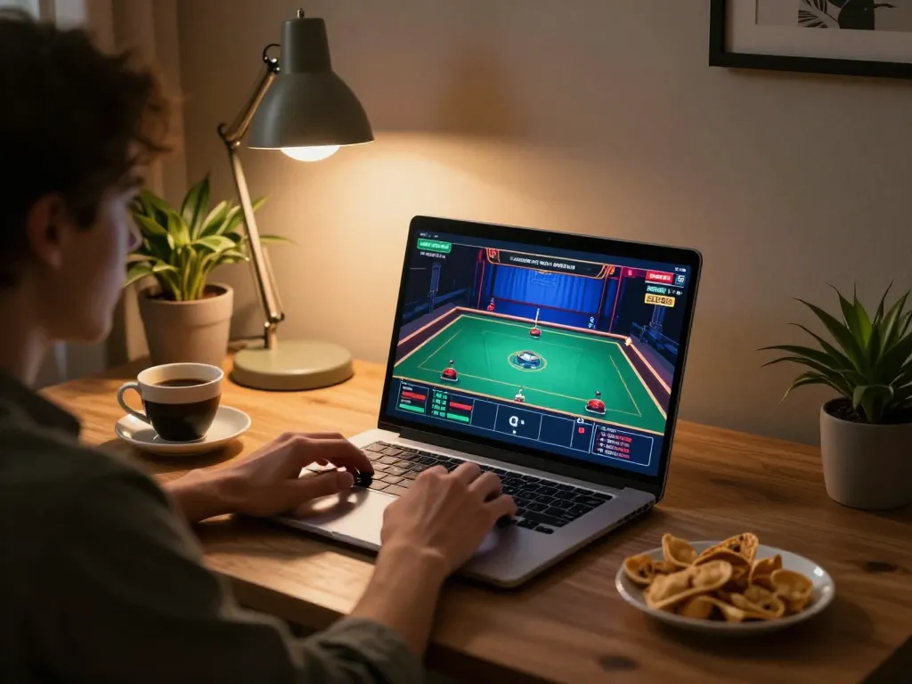 Engaging in strategic online gambling with Sunwin at a laptop in a cozy environment.