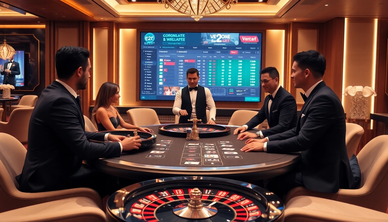 Experience an exciting e2bet poker game at a luxurious casino table.