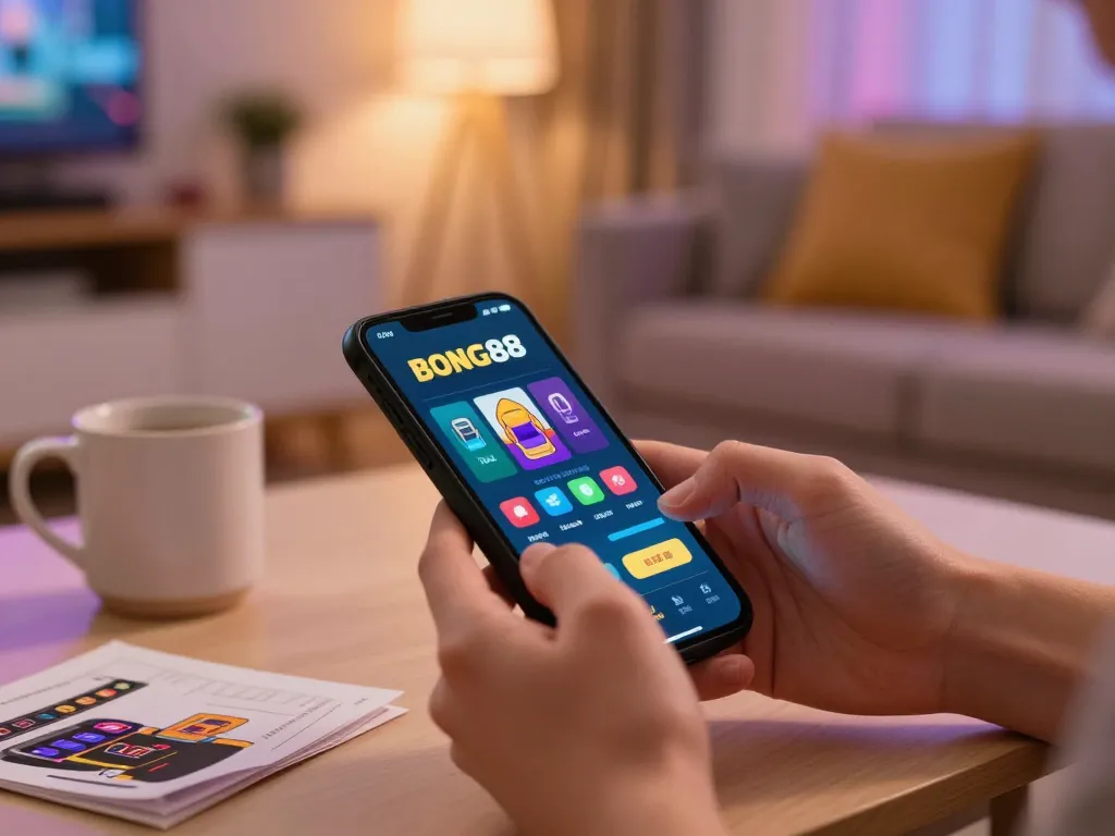 Bong88 mobile gaming experience with user engaged in casino app on smartphone