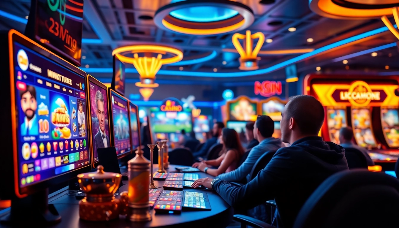 Vibrant online gaming scene at https://www.23win.world/ showcasing casino games and enthusiastic players.