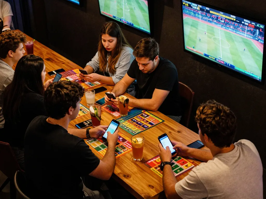 Betting on sports at RED88 with friends, analyzing odds and cheering for teams.