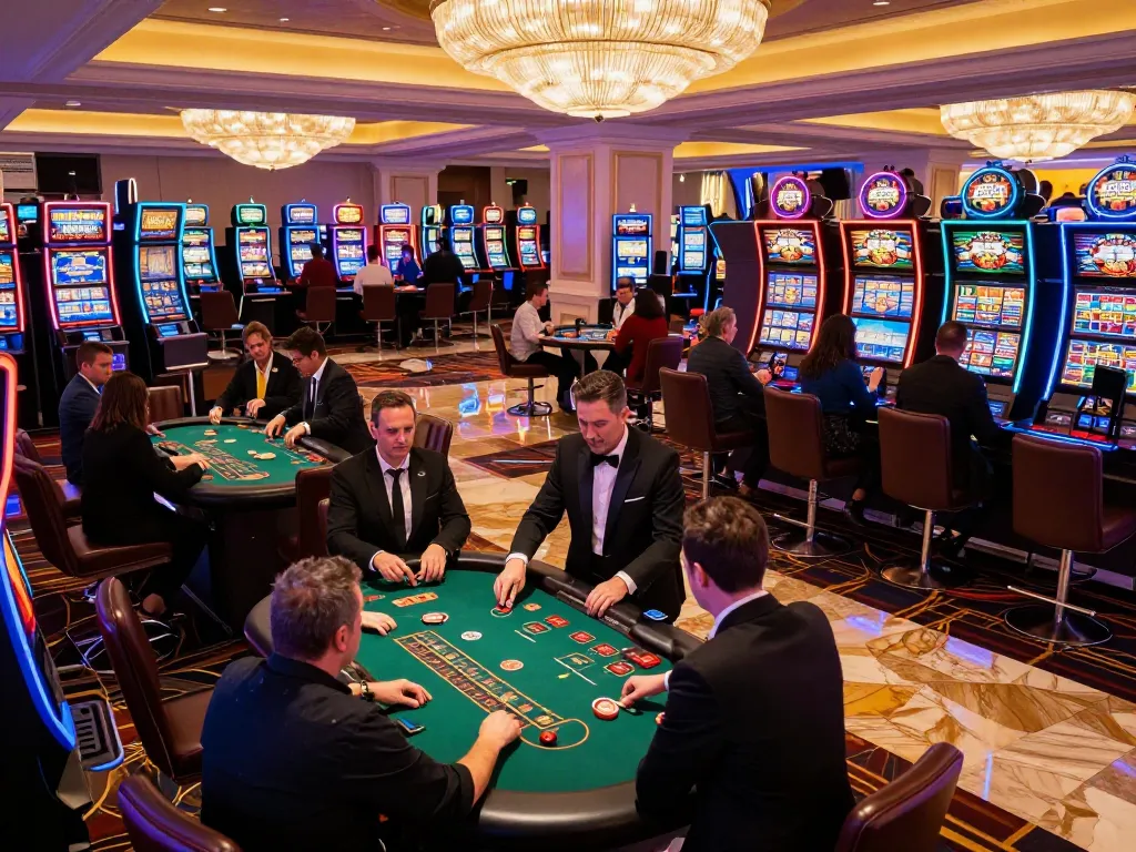 Players strategizing their next move at the blackjack tables in an upscale casino S666.