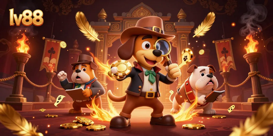 lv88 invites gamers to enjoy an exciting treasure hunt with cartoon characters discovering hidden poker chips.
