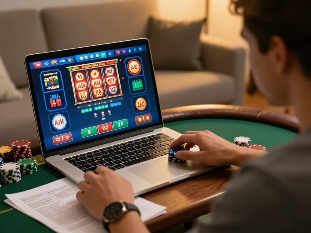An online player engaging in nk88com while analyzing strategies in a cozy home environment.