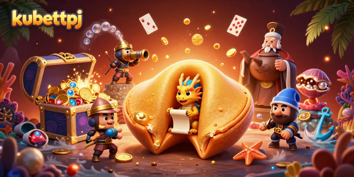 Win at kubettpj with golden fortune cookie characters in an immersive 3D casino scene.