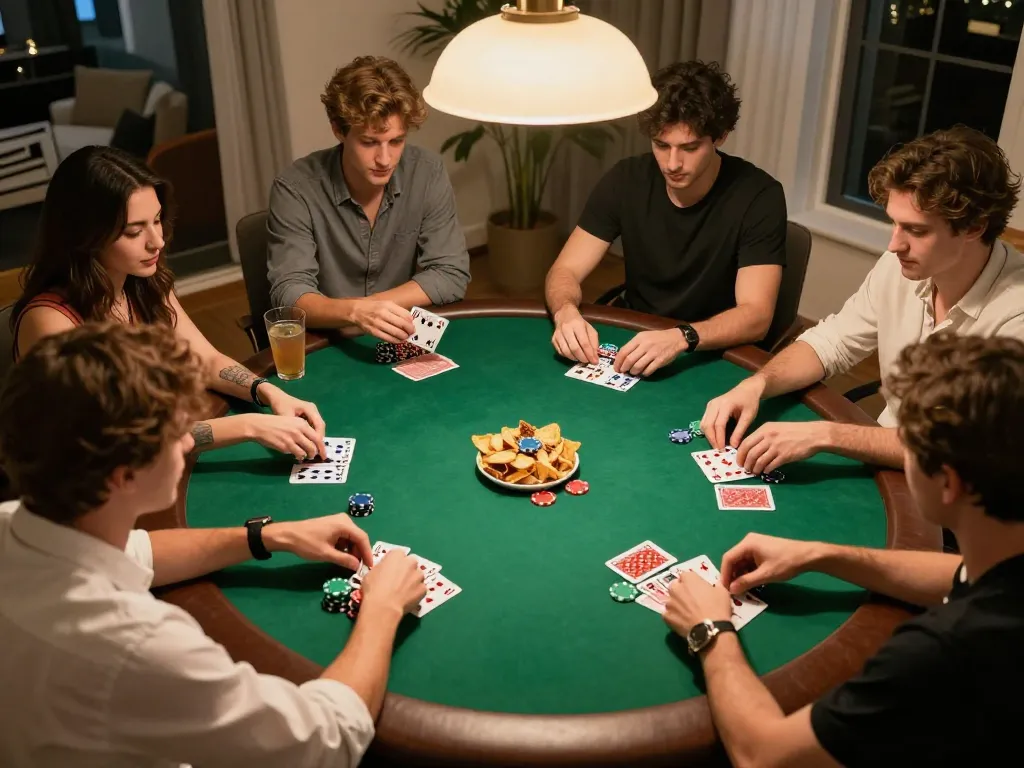 Engaging home poker game with friends showcasing strategic plays and friendly competition, highlighting TR88 experience.