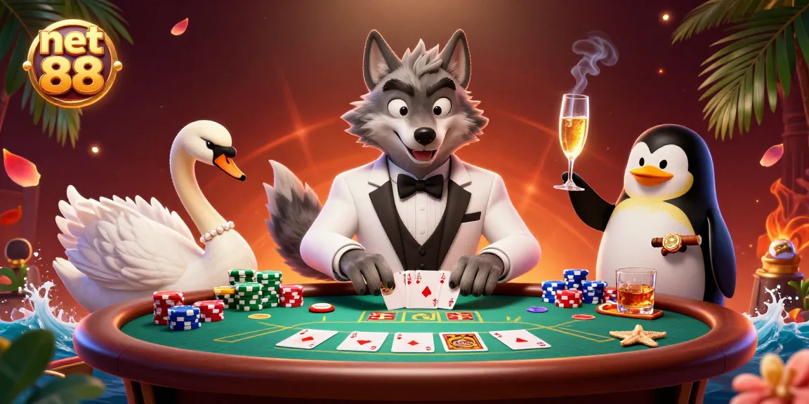 Experience the excitement of net 88 at a vibrant baccarat table with charming 3D characters.