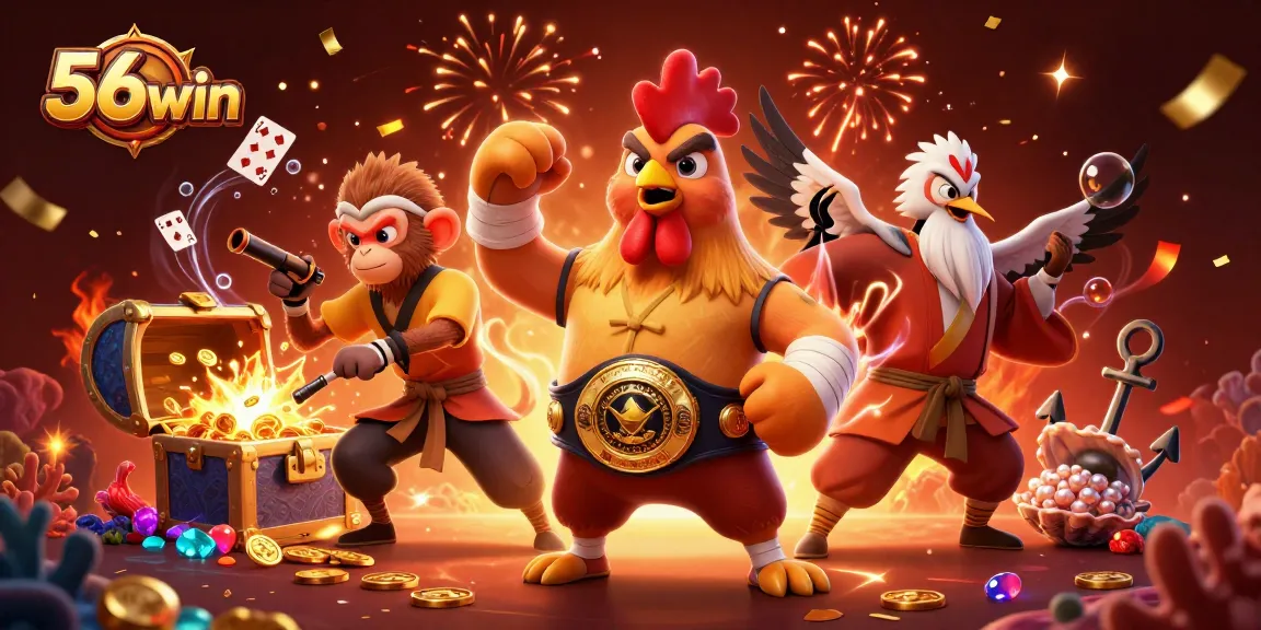 Engage in excitement with 56win's vibrant casino illustration showcasing thrilling gaming action.