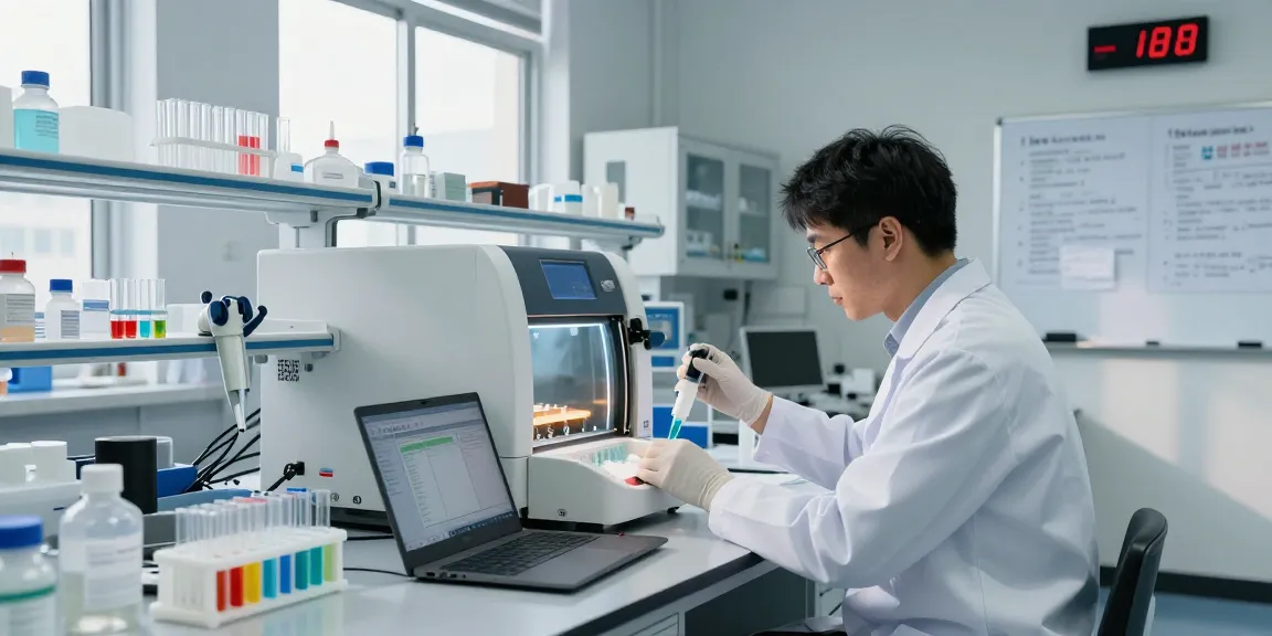 Scientist working on mmoo05.com nucleic acid amplification assays in a modern lab.