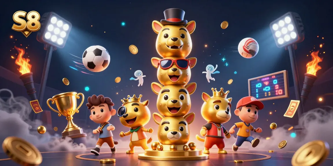 S8 players engaging with dynamic sports betting and vibrant game elements in a colorful 3D illustration.