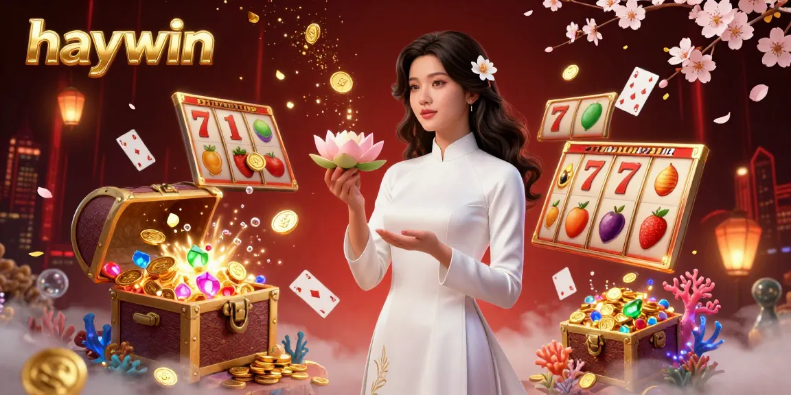 Experience the excitement of haywin as elegant gameplay envelops a serene woman in dazzling casino elements.