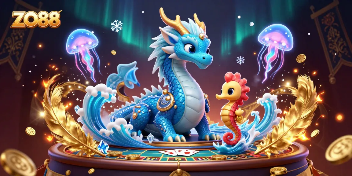 Experience ZO88's vibrant casino world with a majestic dragon, seahorse knight, and glowing jellyfish.