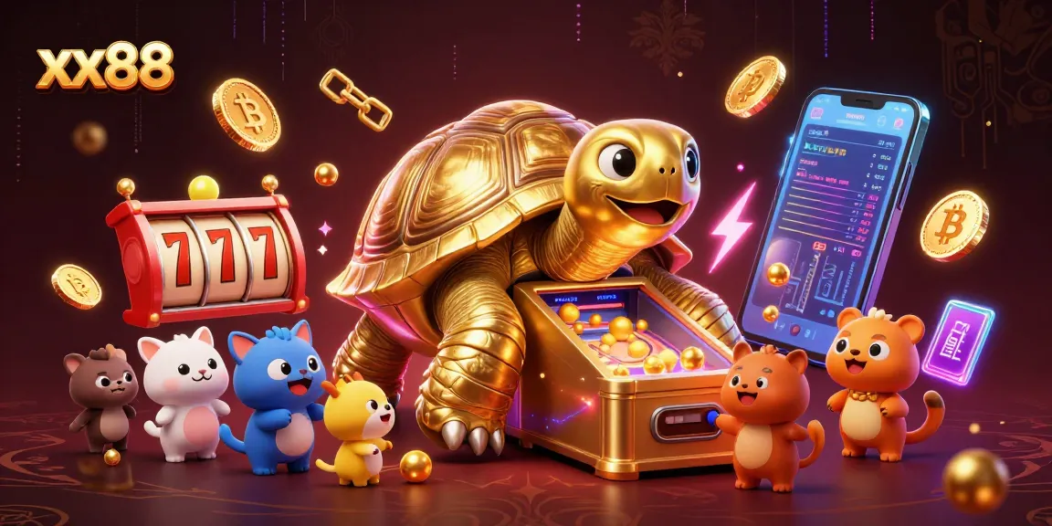 Play thrilling games at xx88 with dynamic slot machines and golden tortoise character.