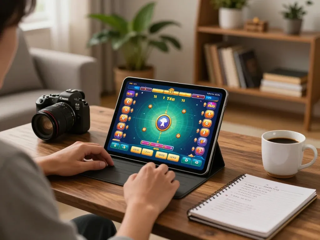 Tài Xỉu online gameplay showcased on a tablet during a cozy home session, illustrating the strategic excitement of gambling.