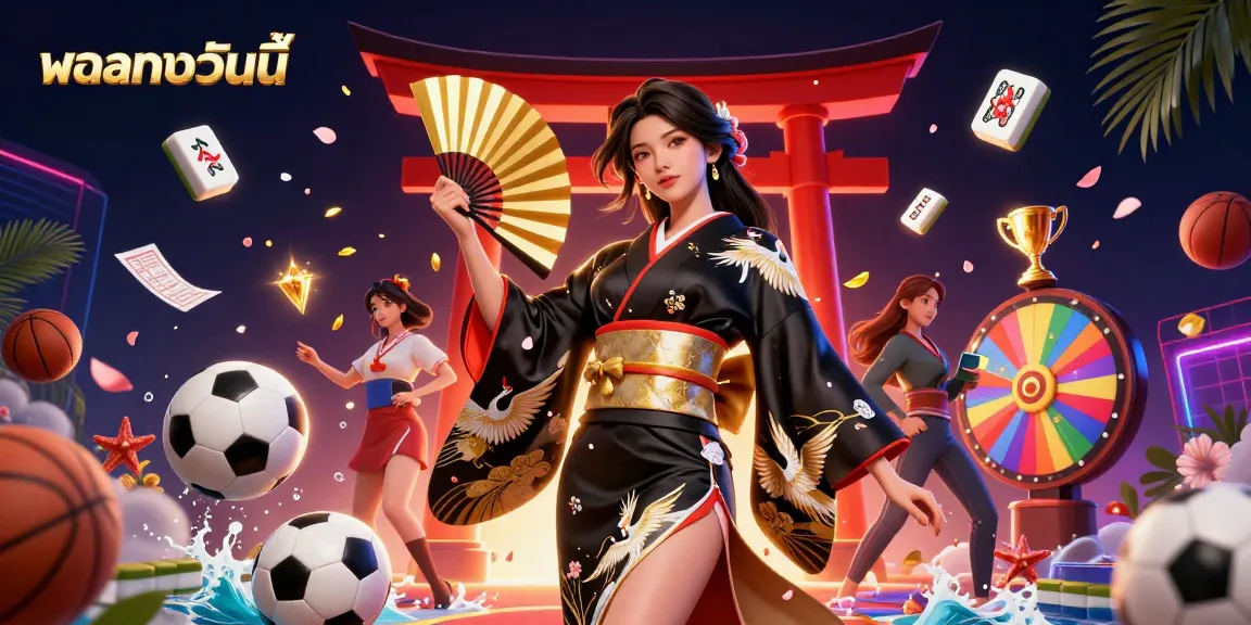 Bet on ผลบอลวันนี้ with thrilling sports scenes, illustrated woman, and engaging betting elements.