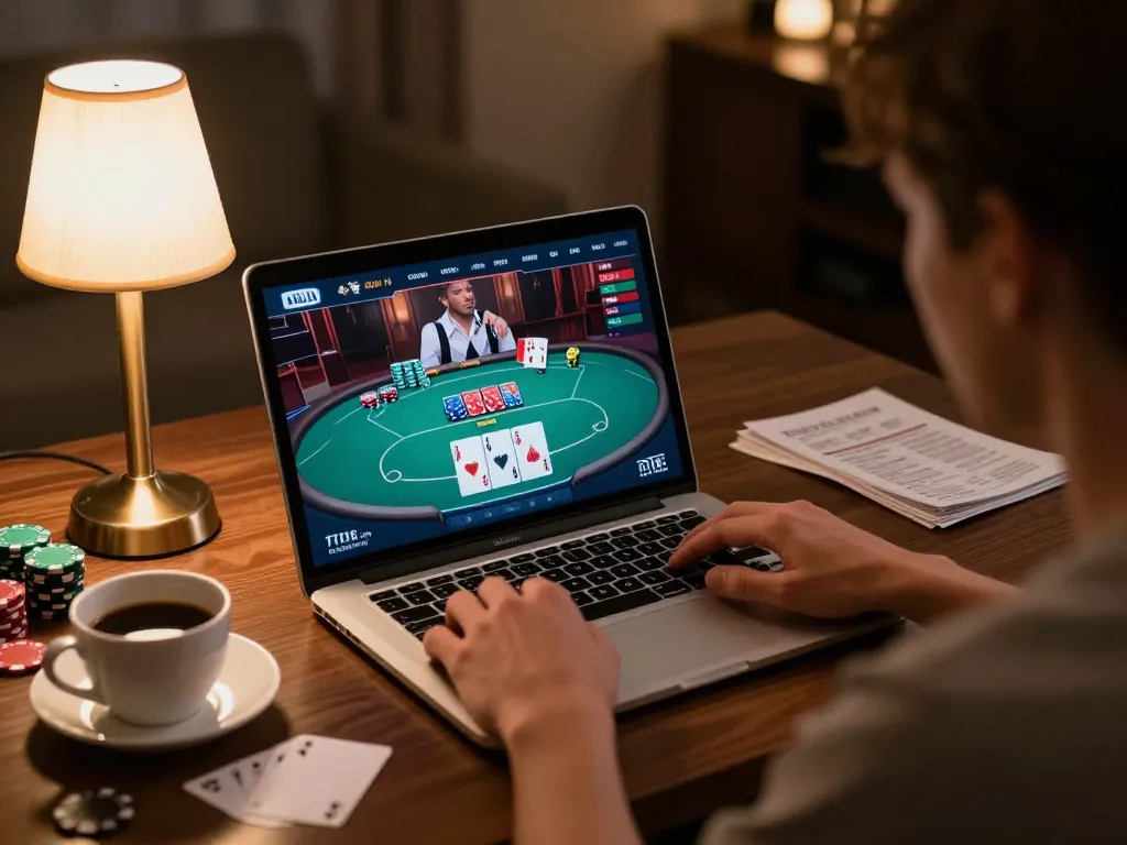 Engaging in online poker at home with go8 interface, showcasing strategy and gameplay