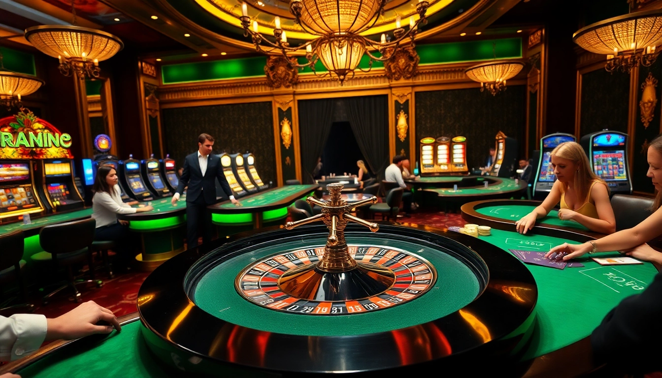 Exciting mm8 gambling scene with roulette wheel and energized players at a luxurious casino.