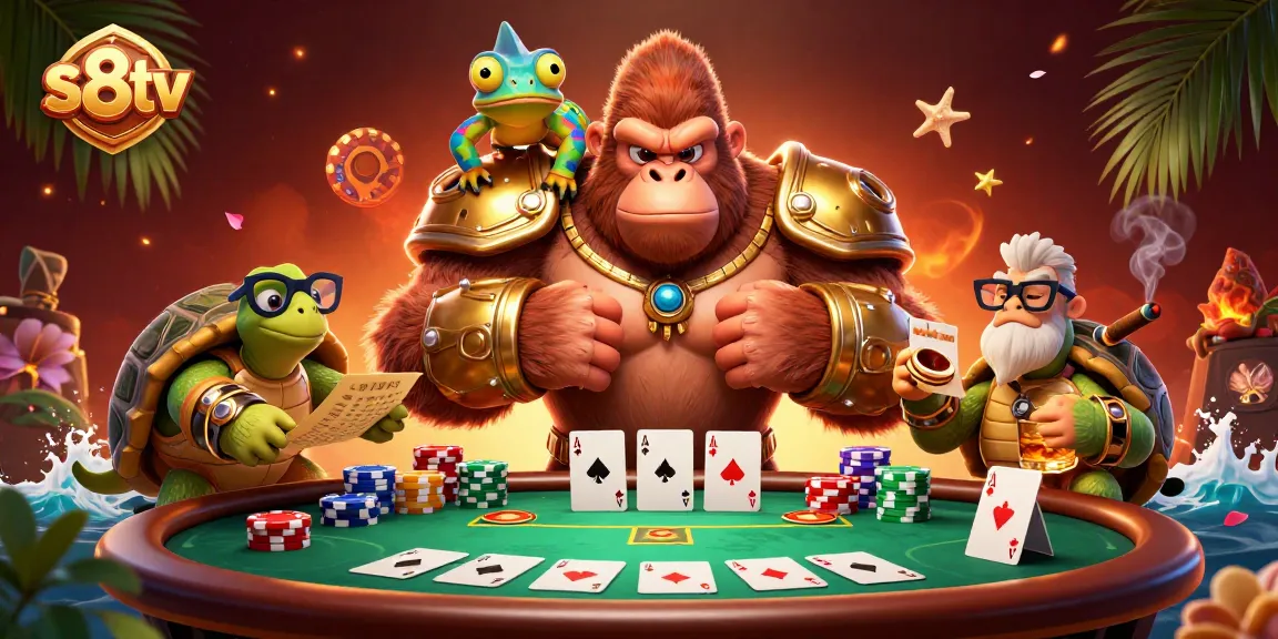 S8TV invigorates poker enthusiasts with dynamic 3D characters celebrating high-stakes action amidst vibrant casino elements.