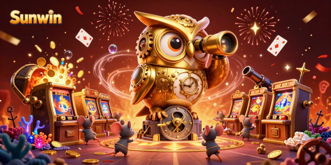 Experience the excitement of Sunwin with a magical owl and whimsical slot machines.