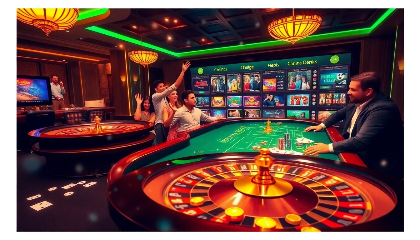 Gamblers enjoying a vibrant roulette game at https://bem88.com amidst a luxury casino environment.