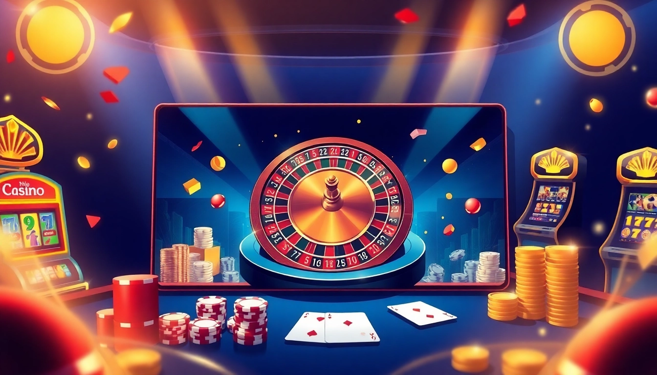 Engaging casino scene on trang chủ nohu90 with vibrant colors and gaming elements.