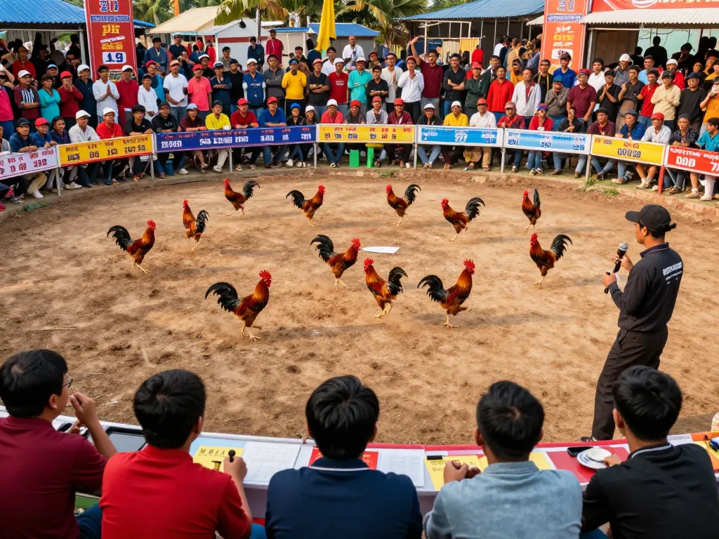 Witness intense gà đá action at dagatructiep, featuring lively fighters and engaged spectators.