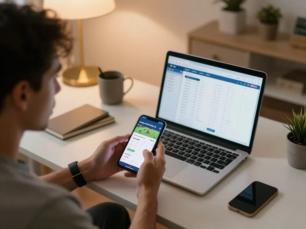 Action-packed scene of sports betting by using the trang cá cược bóng đá app on smartphone.