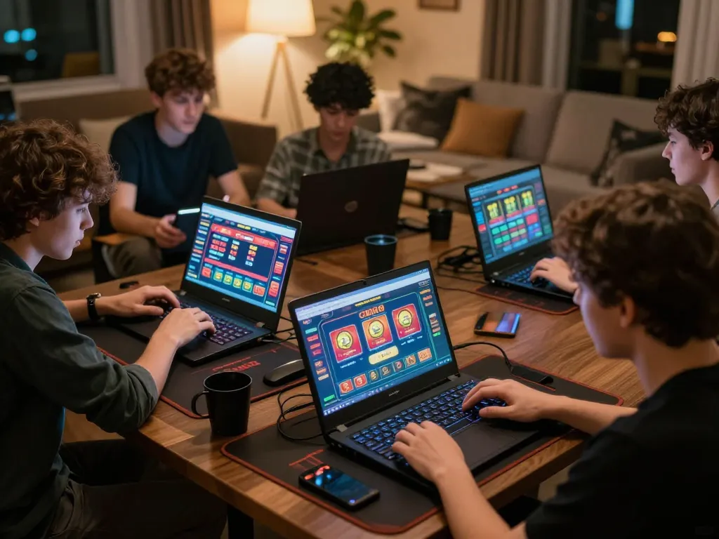 Players engaging with the CM88 online casino app, showcasing excitement and strategy in a cozy home environment