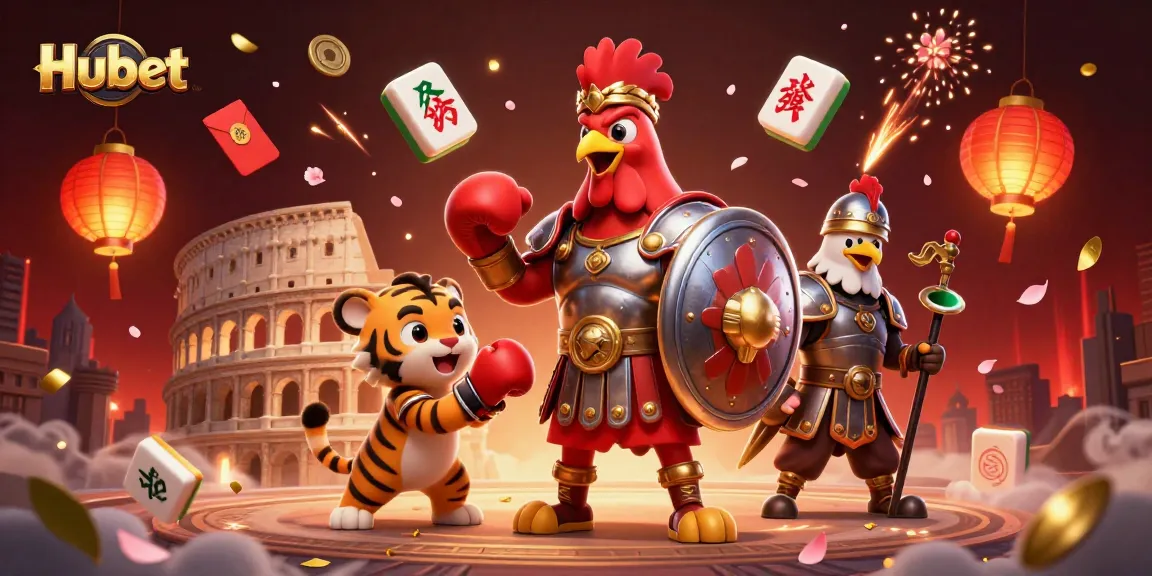 Experience thrilling bets at Hubet with a 3D rooster gladiator in an electrifying arcade scene.