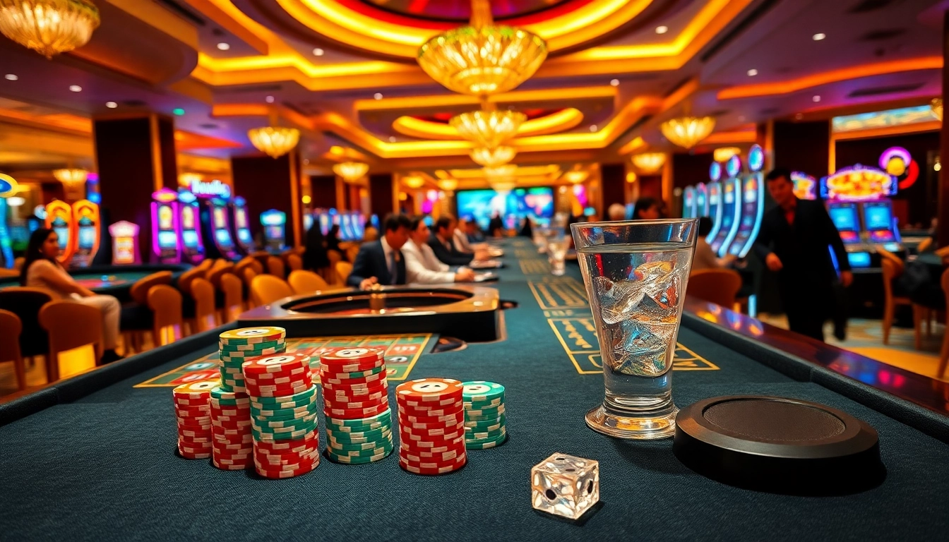 Engaging players in a luxurious BL555 casino, showcasing poker chips and roulette excitement.