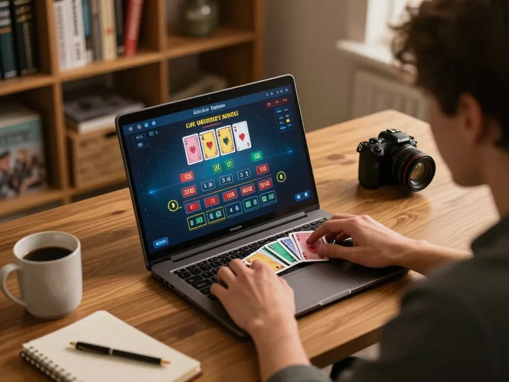 Engaged user playing blackjack on 555win, showcasing a strategic online gambling setup.
