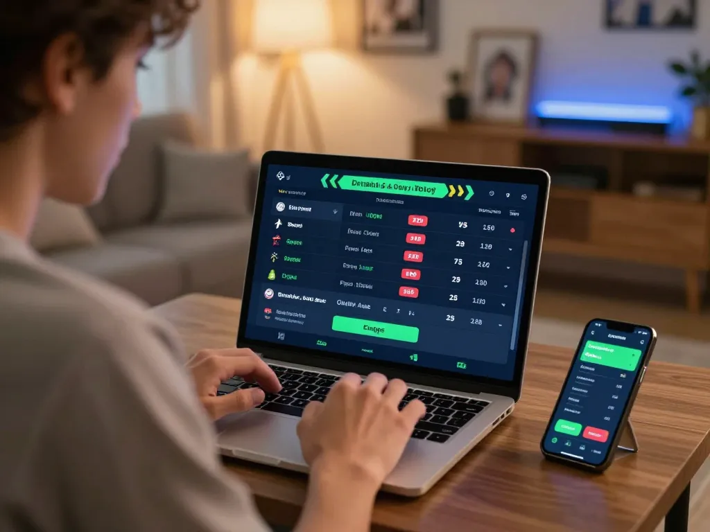 Engaged bettor analyzing live odds on lucky88.sbs interface with excitement