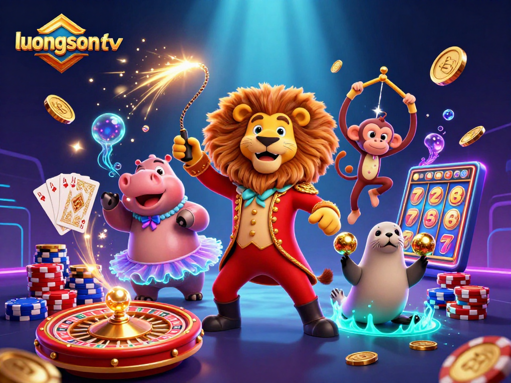 Experience thrilling gaming action with luongson tv's vibrant circus scene featuring charismatic characters and dynamic casino elements.