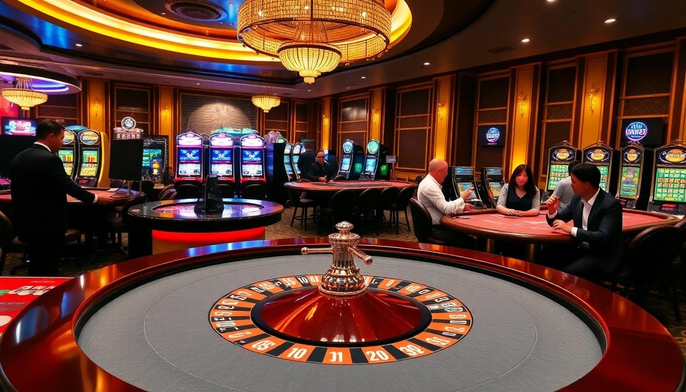 Enjoying a thrilling gaming experience at TIP88 with vibrant roulette and poker tables.