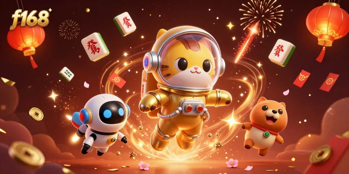 Experience thrilling gaming action with f168's vibrant cosmic casino scene featuring an astronaut cat.