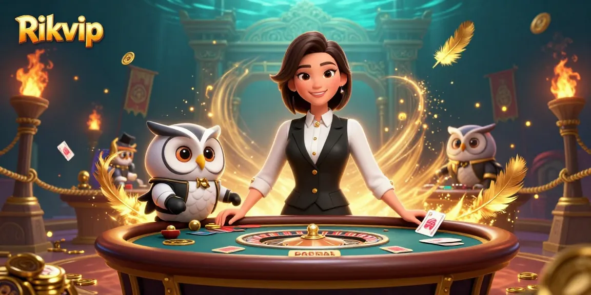 Engage at Rikvip's luxury casino with a warm dealer and vibrant gaming atmosphere.