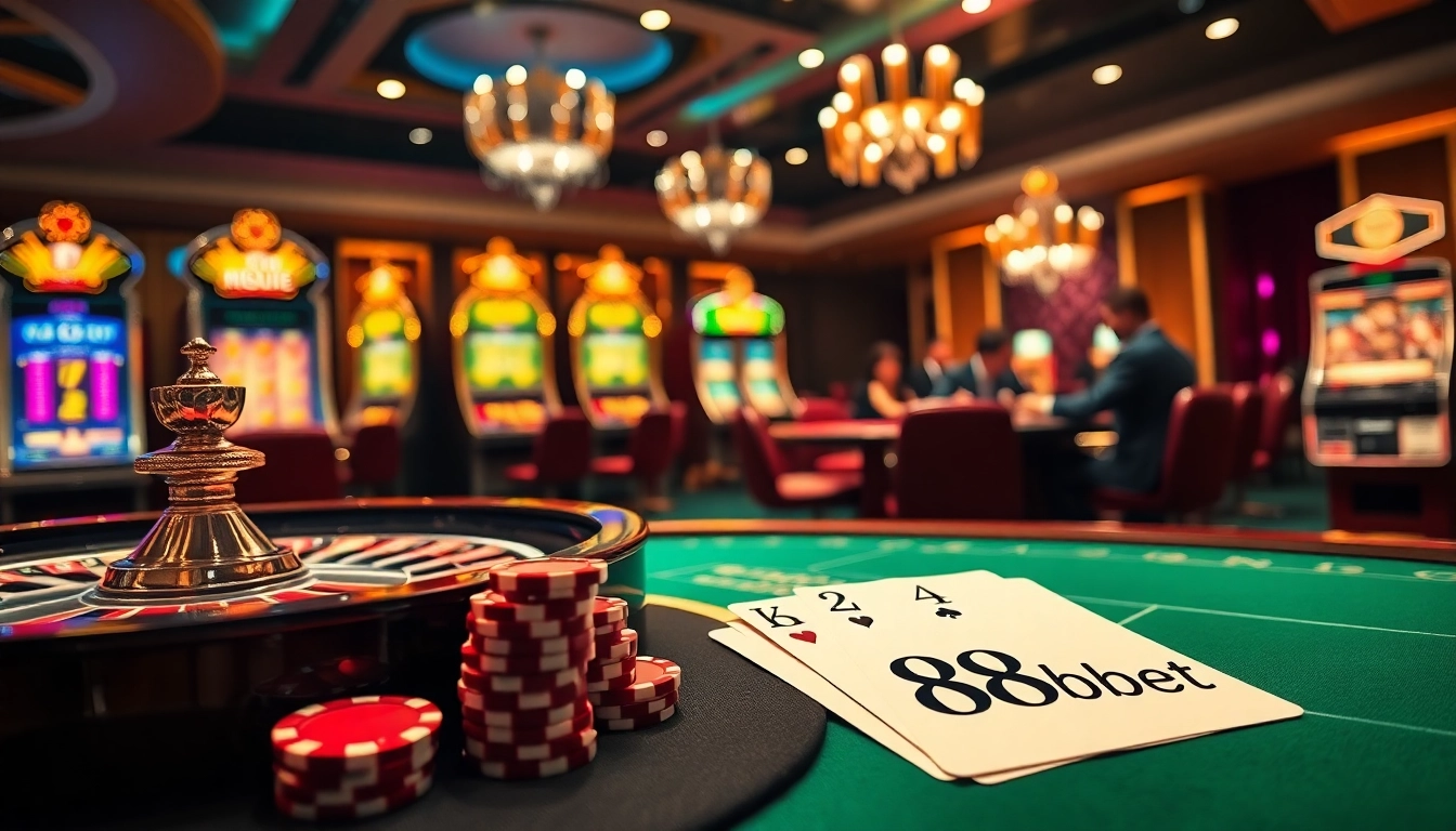 Exciting casino ambiance featuring luxury poker and roulette gameplay at 88bet.