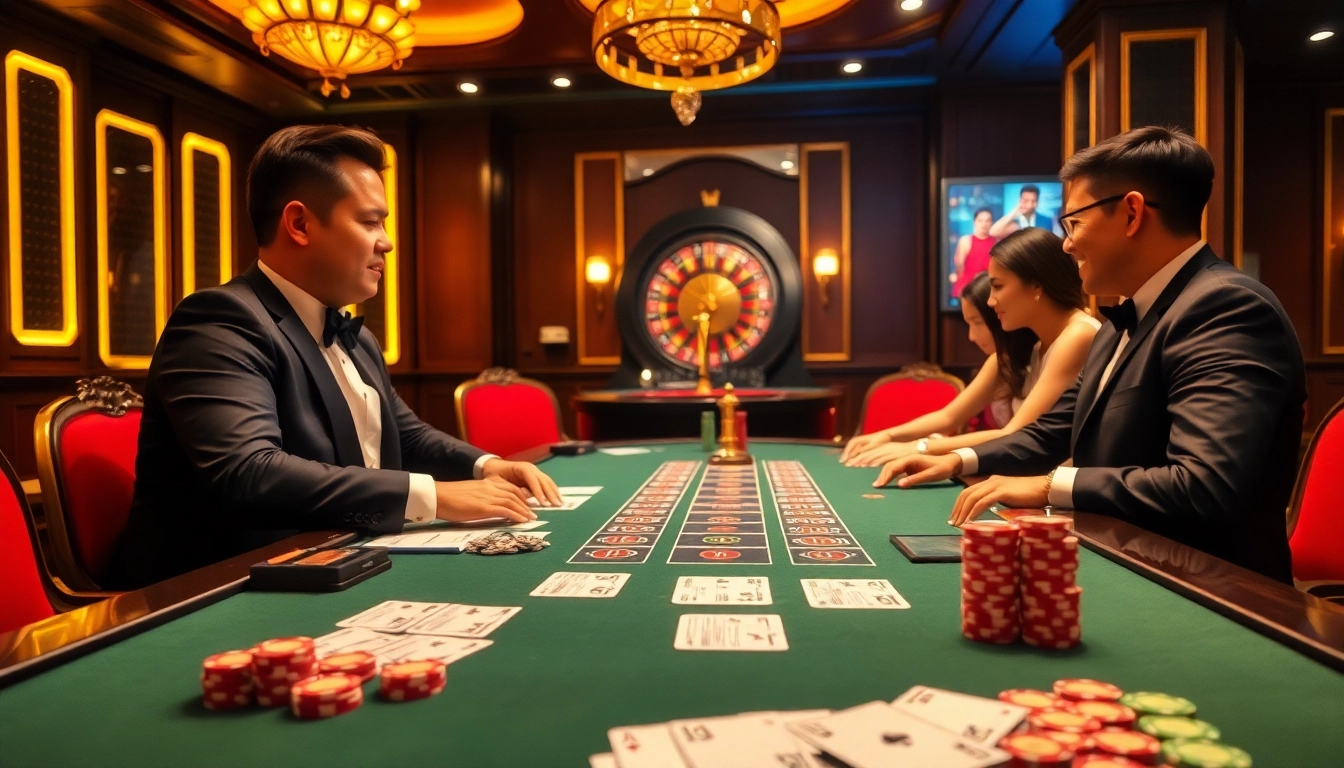 Lô đề uy tín table with vibrant poker chips and betting slips in an elegant casino setting.