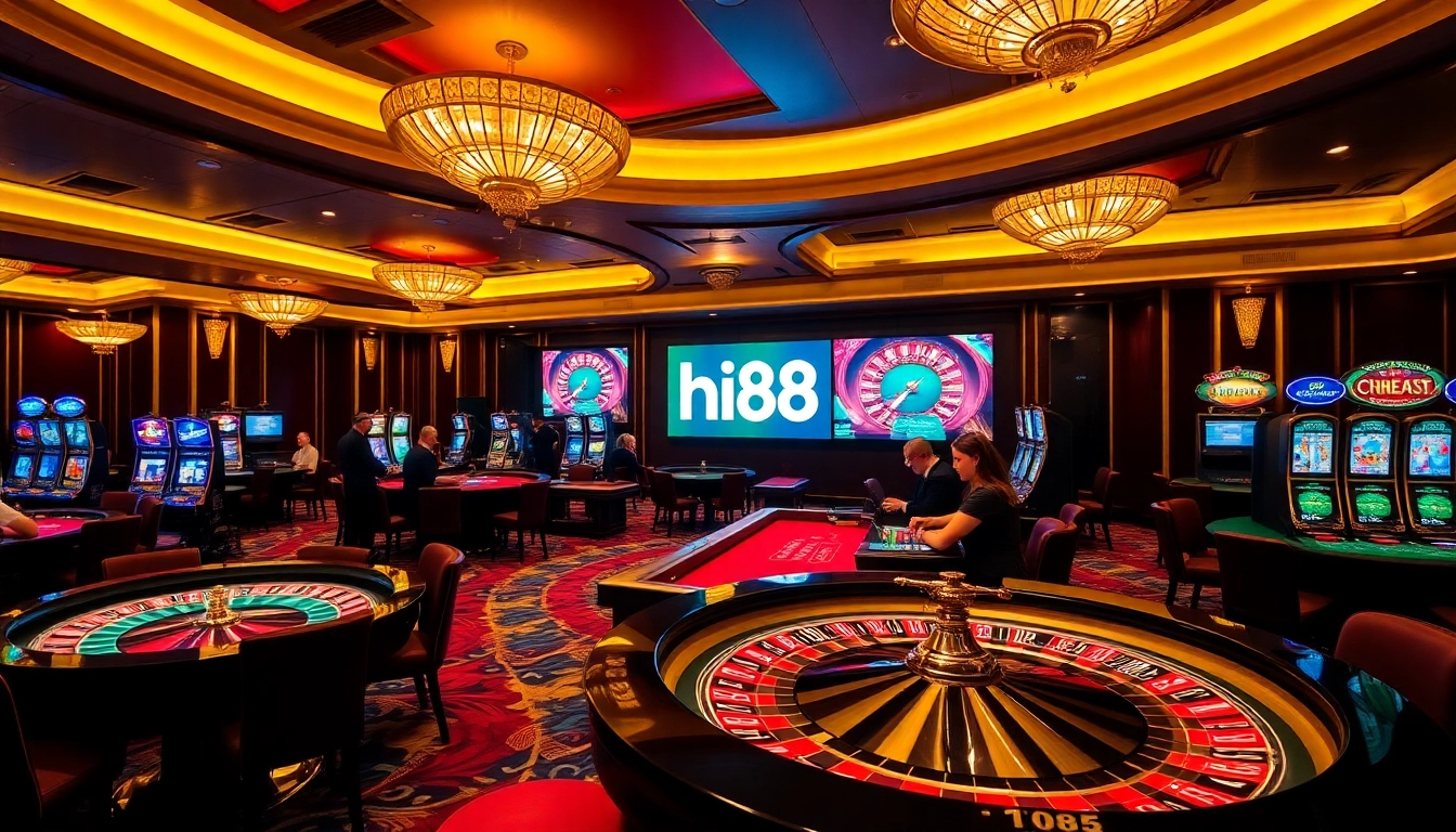 Players enjoying classic games at Hi88's luxurious casino environment.