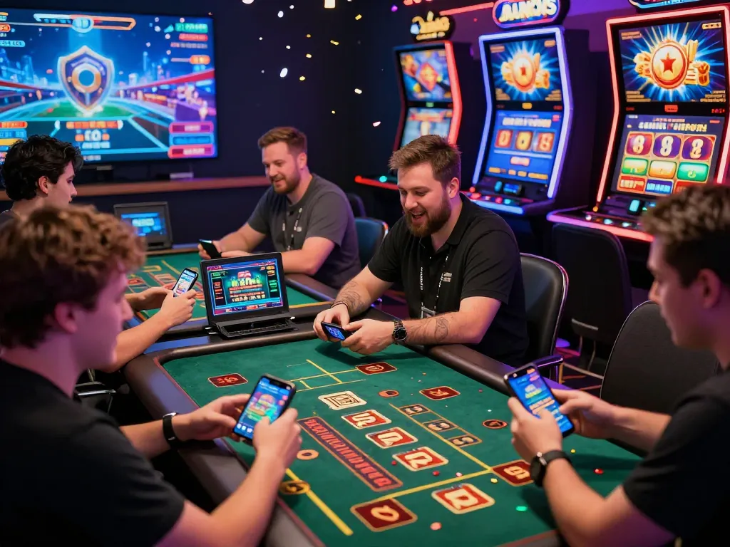 O8 online gambling players engaging in exciting games with vibrant colors and modern interfaces.
