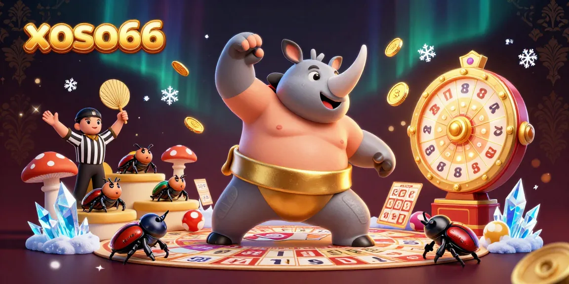 Xoso66 captures a thrilling lottery experience with a vibrant cartoon beetle scene, bringing excitement to players.
