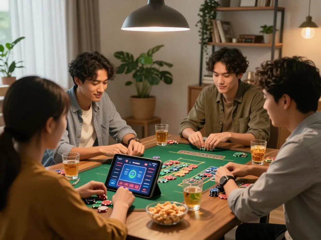 xóc đĩa online game being played among friends in a cozy home atmosphere.