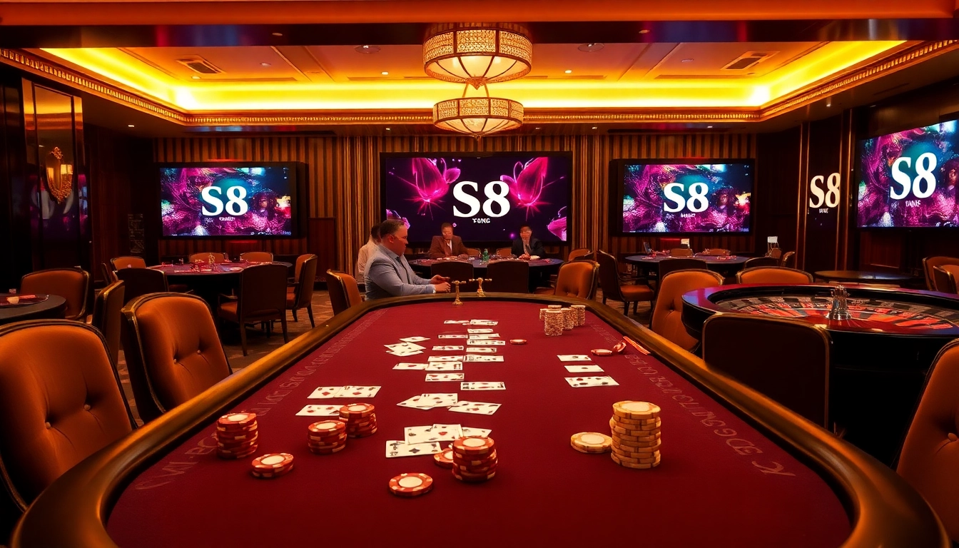 Cổng game S8 highlights a luxurious casino experience with vibrant gaming and excitement.