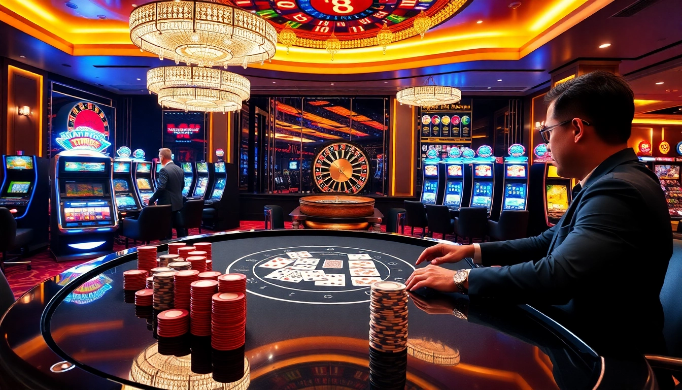 Gambling excitement at UU88 with poker chips and cards on a luxurious casino table.