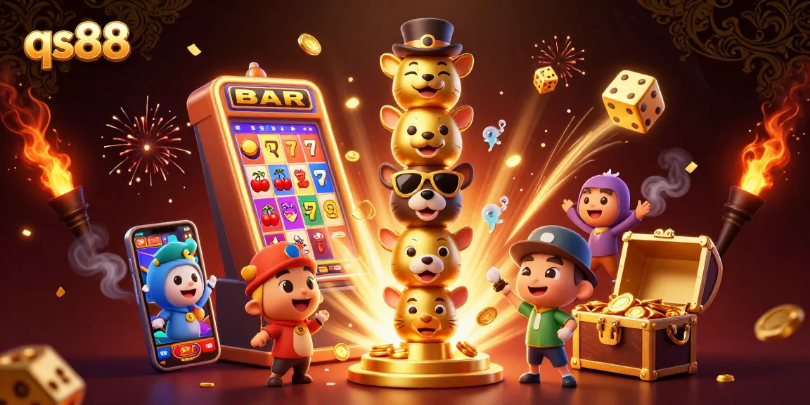 qs88 features an engaging slot experience with a jackpot explosion in a vibrant casino scene